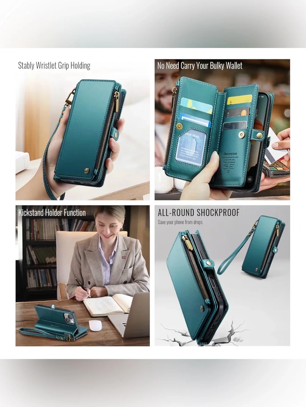 RFID Wallet iPhone 15 Case Card Holder Zipper Strap Defencase 📱✨ - Picture 4 of 16